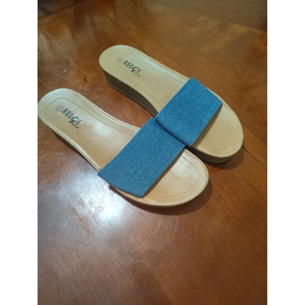 Rouge Helium Womens Blue Denim Single Strap Platform Slide Sandals Size 11